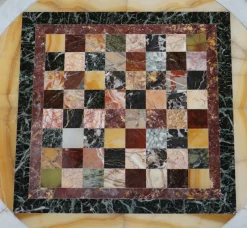 Pamono Antique Italian Pietra Dura Marble Chess Table with Mahogany Base, 1880s