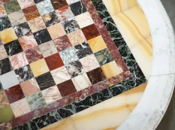 Pamono Antique Italian Pietra Dura Marble Chess Table with Mahogany Base, 1880s