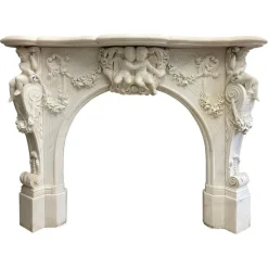 Hot Pamono Antique Italian Statuary Baroque Style Fireplace Mantel in White Marble, 1850