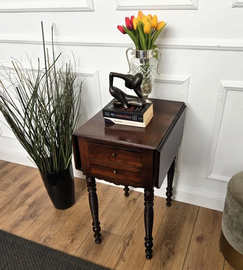 Pamono Antique Italian Walnut Drop Leaf Pembroke Console with Carved Turned Legs, 1890s> Console Tables