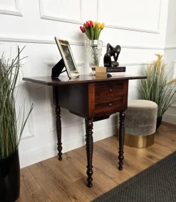 Pamono Antique Italian Walnut Drop Leaf Pembroke Console with Carved Turned Legs, 1890s><noscript><img width=