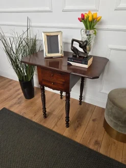 Pamono Antique Italian Walnut Drop Leaf Pembroke Console with Carved Turned Legs, 1890s><noscript><img width=