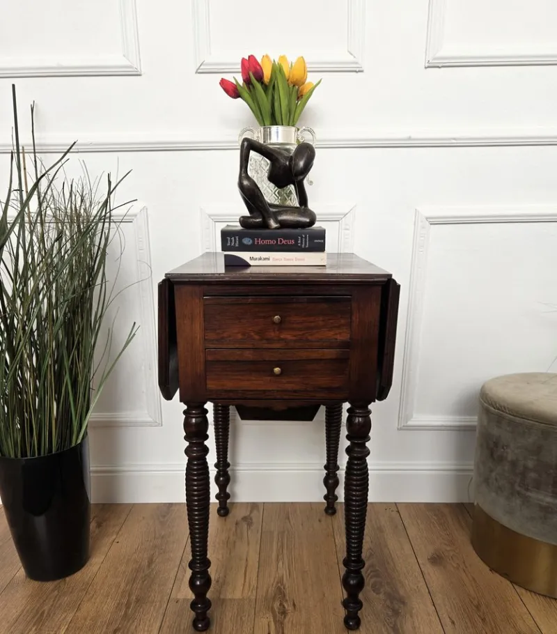 Pamono Antique Italian Walnut Drop Leaf Pembroke Console with Carved Turned Legs, 1890s> Console Tables
