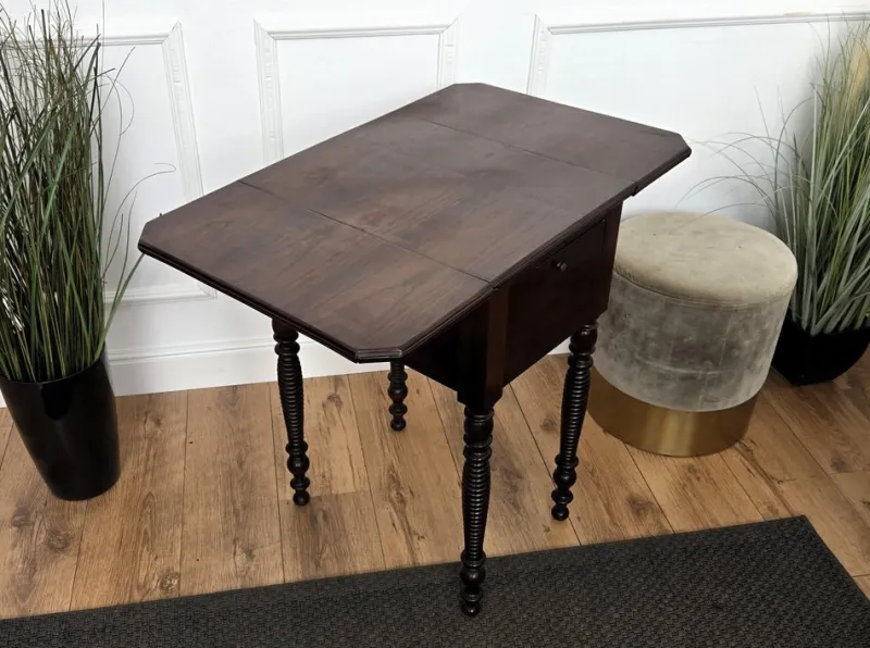 Pamono Antique Italian Walnut Drop Leaf Pembroke Console with Carved Turned Legs, 1890s> Console Tables