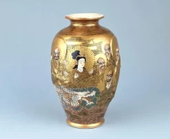 New Pamono Antique Japanese Satsuma Ware Vase, 1890s