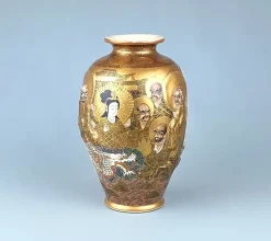 New Pamono Antique Japanese Satsuma Ware Vase, 1890s