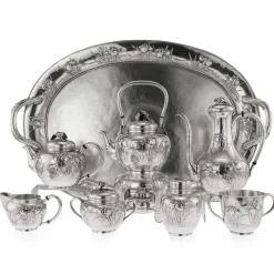 Pamono Antique Japanese Solid Silver Tea and Coffee Set by Samurai Shokai, 1900s, Set of 9> Coffee & Tea Service