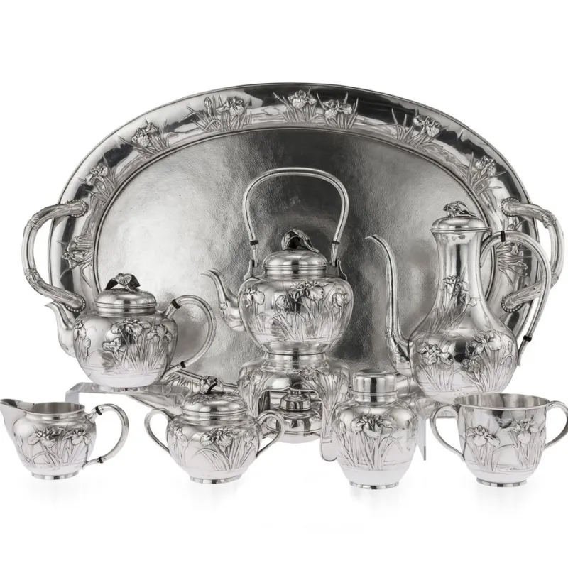 Pamono Antique Japanese Solid Silver Tea and Coffee Set by Samurai Shokai, 1900s, Set of 9> Coffee & Tea Service