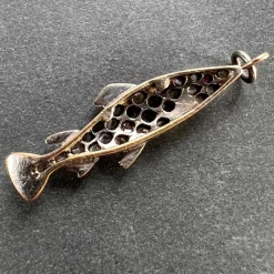 Pamono Antique 18k Rose Gold Silver Ruby Diamond Fish Charm Pendant, 1890s><noscript><img width=