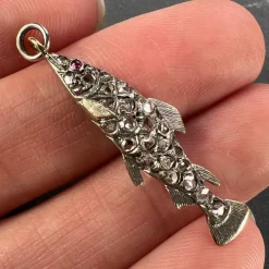 Pamono Antique 18k Rose Gold Silver Ruby Diamond Fish Charm Pendant, 1890s><noscript><img width=