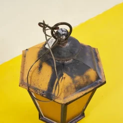 Pamono Antique Lantern in Iron and Amber Glass> Garden Lighting