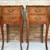 Pamono Antique Louis XV French Marquetry Marble Top Nightstands, Set of 2