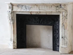 Discount Pamono Antique Louis XVI French Arabescato Marble Fireplace with Cast Iron Interior
