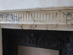 Discount Pamono Antique Louis XVI French Arabescato Marble Fireplace with Cast Iron Interior
