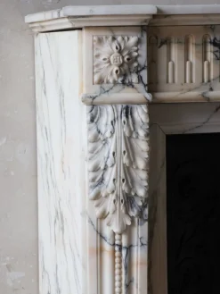 Discount Pamono Antique Louis XVI French Arabescato Marble Fireplace with Cast Iron Interior