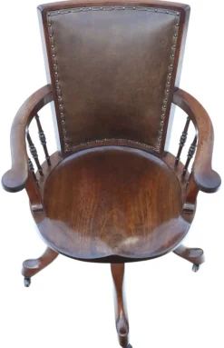 Pamono Antique Mahogany and Leather Swivel Captain's Chair, 1900s> Office Chairs