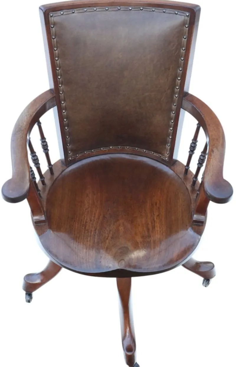 Pamono Antique Mahogany and Leather Swivel Captain's Chair, 1900s> Office Chairs
