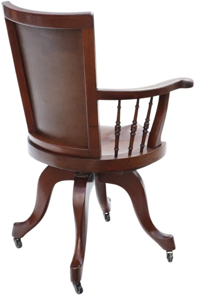 Pamono Antique Mahogany and Leather Swivel Captain's Chair, 1900s> Office Chairs