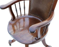 Pamono Antique Mahogany and Leather Swivel Captain's Chair, 1900s><noscript><img width=