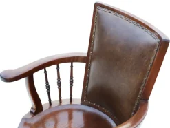 Pamono Antique Mahogany and Leather Swivel Captain's Chair, 1900s><noscript><img width=