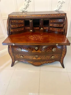 Outlet Pamono Antique Mahogany Floral Marquetry Inlaid Cylinder Bureau, 1780s
