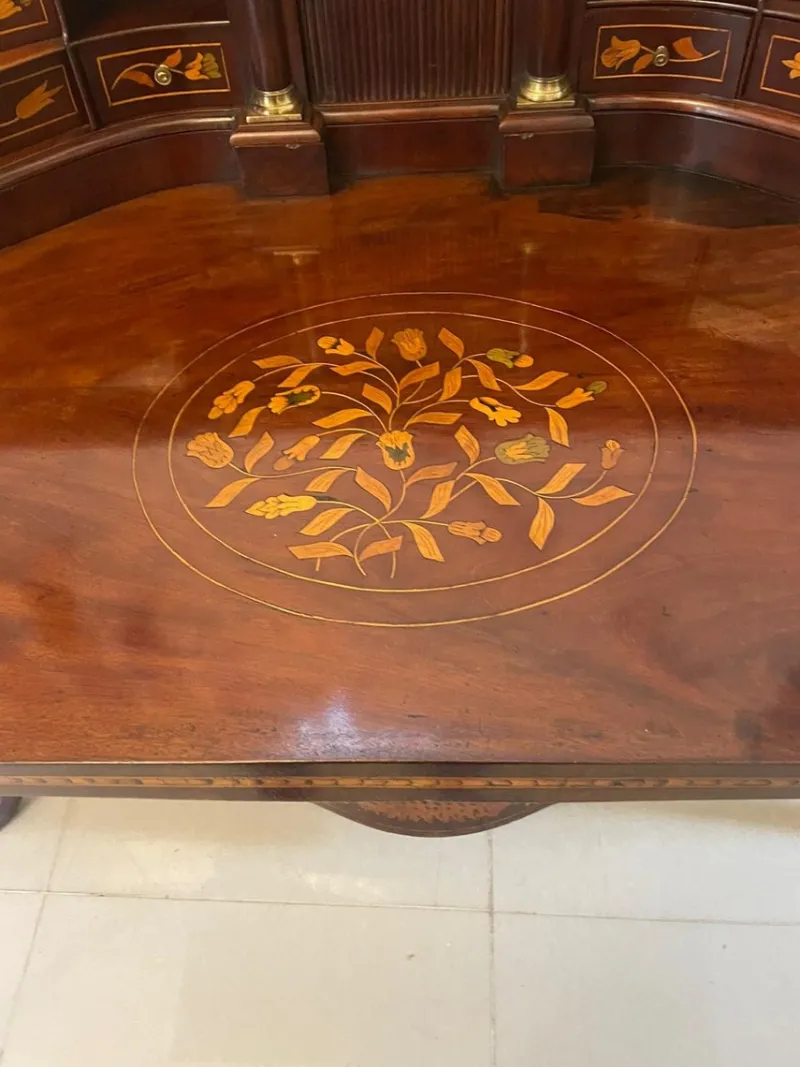 Outlet Pamono Antique Mahogany Floral Marquetry Inlaid Cylinder Bureau, 1780s