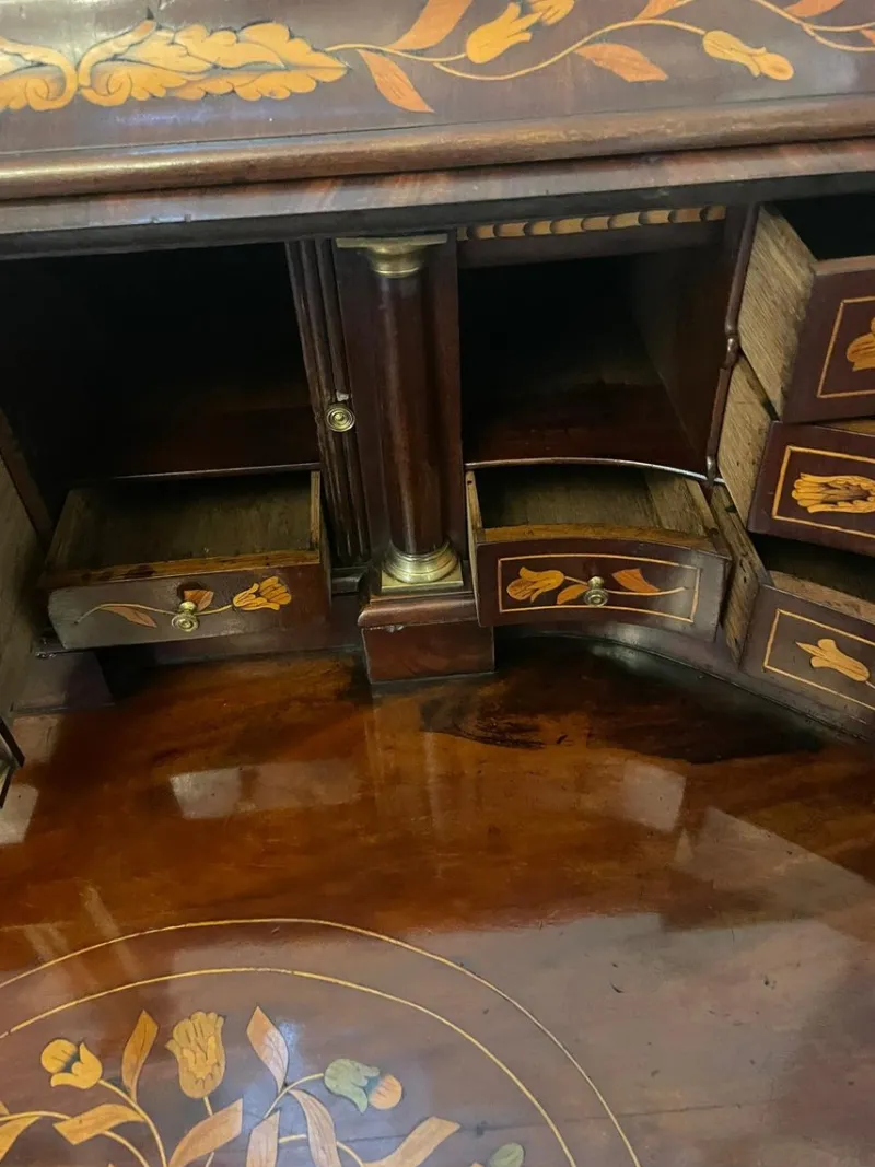 Outlet Pamono Antique Mahogany Floral Marquetry Inlaid Cylinder Bureau, 1780s
