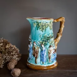 Pamono Antique Majolica Jug by Mouzin Leach & Cie, Nimy-Les-Mons, 1890s> Bottles, Carafes & Jugs