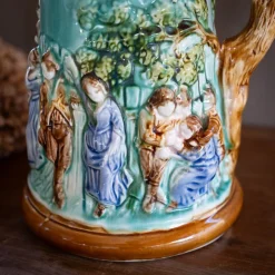 Pamono Antique Majolica Jug by Mouzin Leach & Cie, Nimy-Les-Mons, 1890s><noscript><img width=