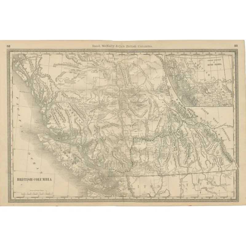 Pamono Antique Map of British Columbia, 1888> Wall Decor