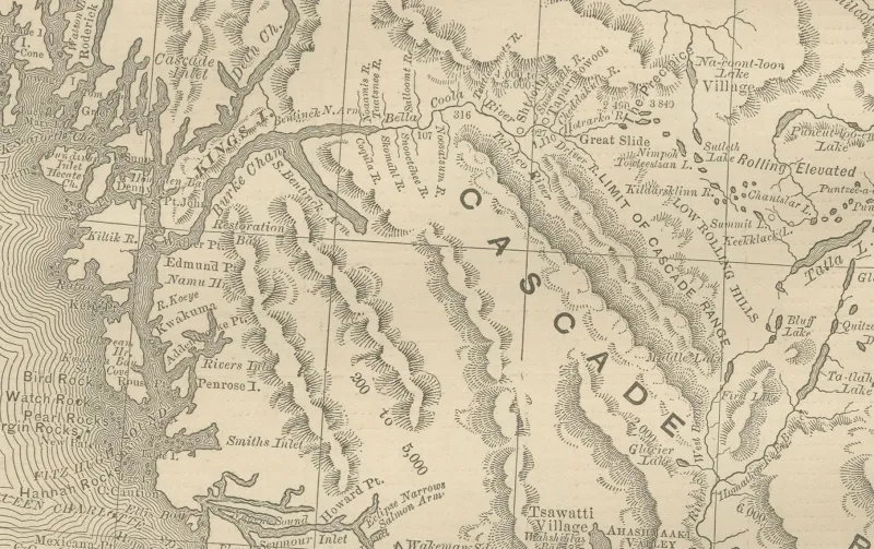 Pamono Antique Map of British Columbia, 1888> Wall Decor