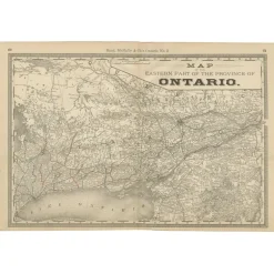 Hot Pamono Antique Map of Eastern Ontario The Heartland Province with Railroads, 1888