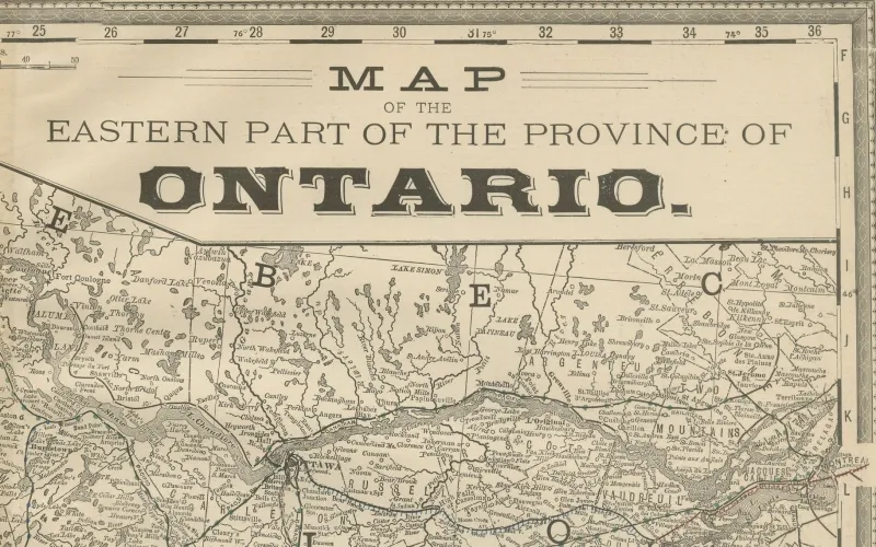 Hot Pamono Antique Map of Eastern Ontario The Heartland Province with Railroads, 1888
