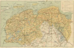 Clearance Pamono Antique Map of Friesland & Groningen, 1914