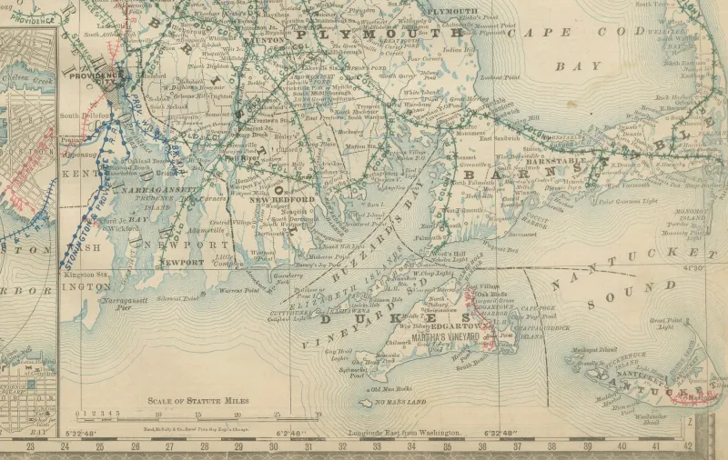 Pamono Antique Map of Massachusetts with The Bay State, Railroads & Boston Inset, 1888> Wall Decor