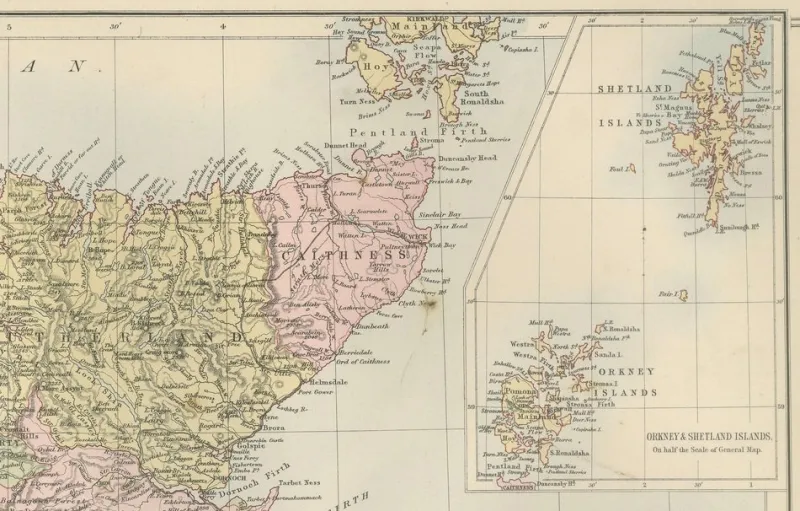Pamono Antique Map of Scotland with Counties and Islands Blacks Atlas, 1884> Wall Decor