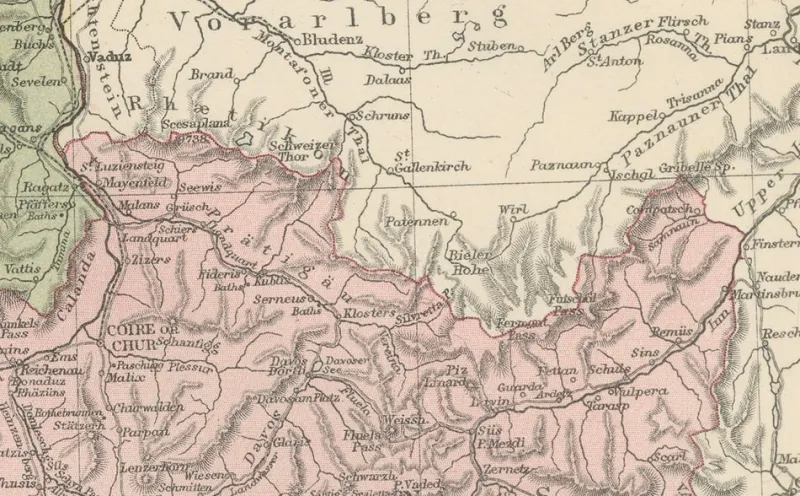 Pamono Antique Map of Switzerland Canton Divisions, 1884> Wall Decor