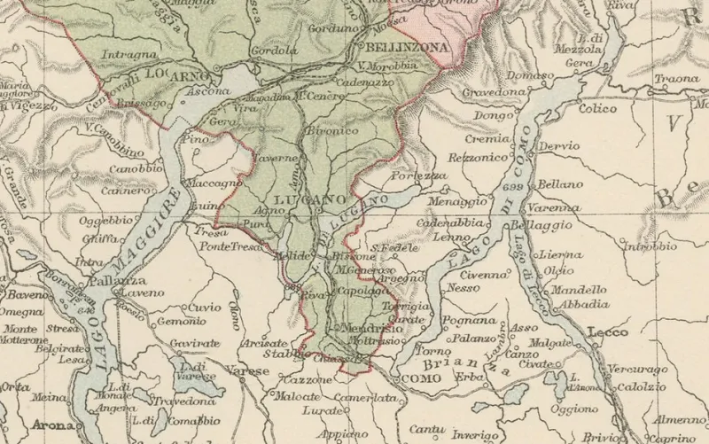 Pamono Antique Map of Switzerland Canton Divisions, 1884> Wall Decor