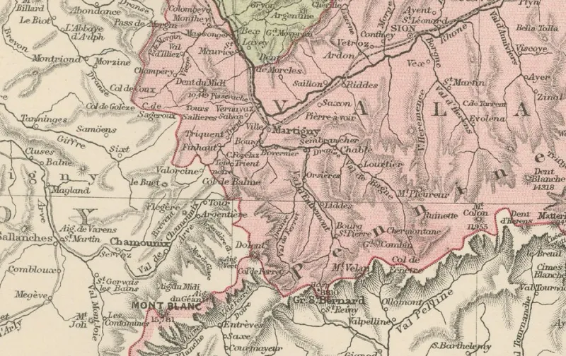 Pamono Antique Map of Switzerland Canton Divisions, 1884> Wall Decor