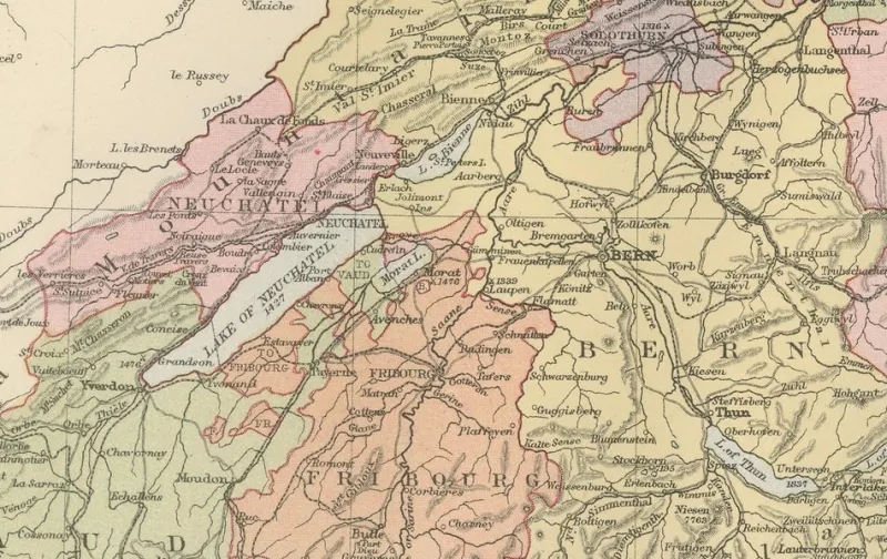 Pamono Antique Map of Switzerland Canton Divisions, 1884> Wall Decor