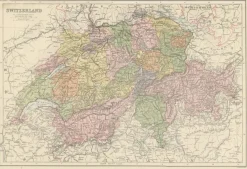 Pamono Antique Map of Switzerland Canton Divisions, 1884><noscript><img width=