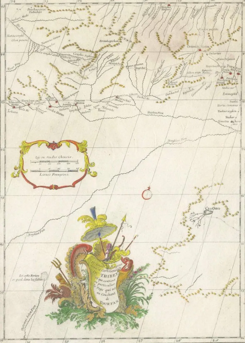Pamono Antique Map of Tibet by Danville, Paris, France, 1737> Wall Decor