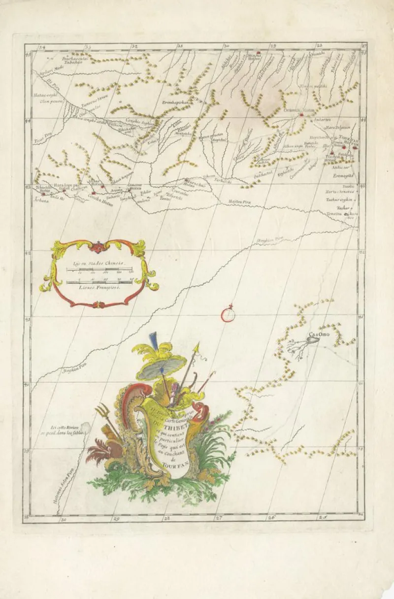 Pamono Antique Map of Tibet by Danville, Paris, France, 1737> Wall Decor