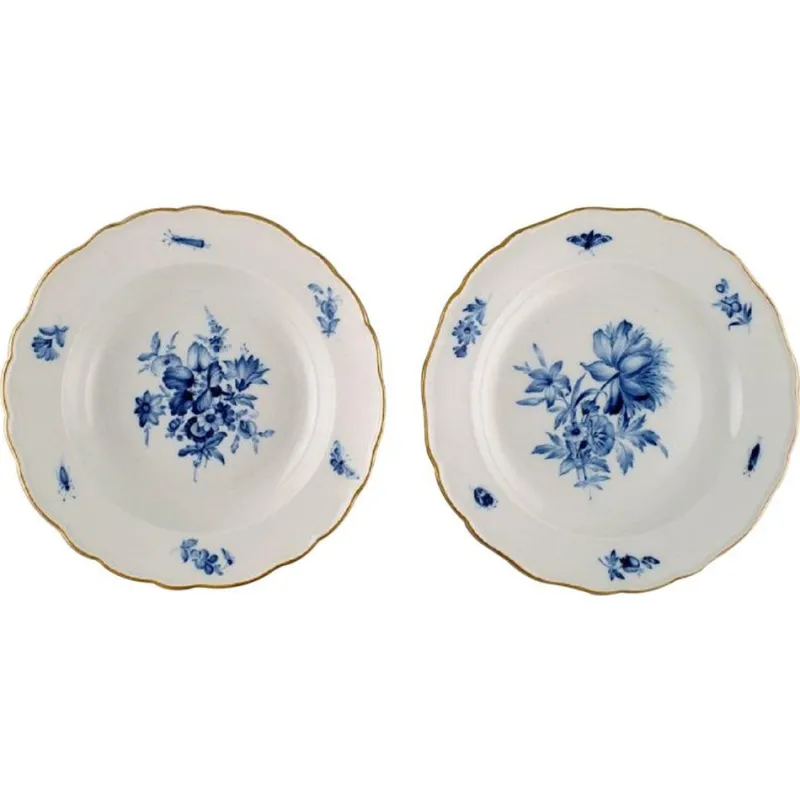 Online Pamono Antique Meissen Porcelain Plates with Hand-Painted Flowers and Gold Edge, Set of 2