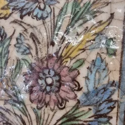 Pamono Antique Middle Eastern Majolica Tile with Flowers, 1900s><noscript><img width=