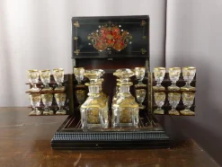 Pamono Antique Napoleon III Marquetry Liquor Cellar Set> Dinnerware Accessories