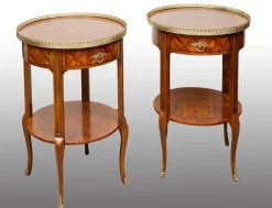 Pamono Antique Napoleon III Side Tables in Exotic Fine Woods, France, Early 20th Century, Set of 2> Nightstands