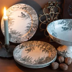 Clearance Pamono Antique Neige Cake Stand and Plates from Sarreguemines, 1900s, Set of 5