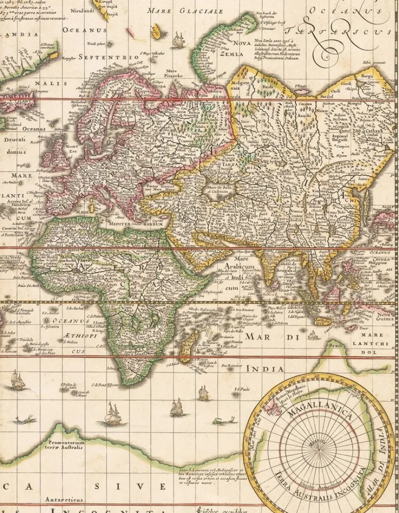 Pamono Antique Nova Totius Terrarum Orbis Geographica ac Hydrographica Tabula Claes Map by Janszoon Visscher, 1652> Wall Decor