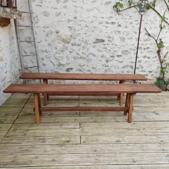 Pamono Antique Oak Benches, 1960s, Set of 2> Benches